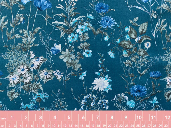 Japanese Cotton Sheeting - Country Floral - Wildflower - Teal