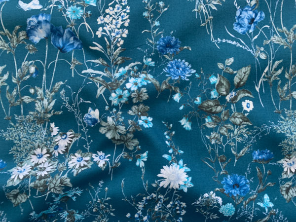 Japanese Cotton Sheeting - Country Floral - Wildflower - Teal