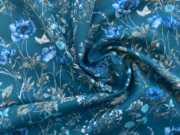 Japanese Cotton Sheeting - Country Floral - Wildflower - Teal