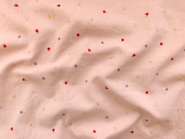 Japanese Cotton Lawn - Embroidered Polka Dots - Powder Pink