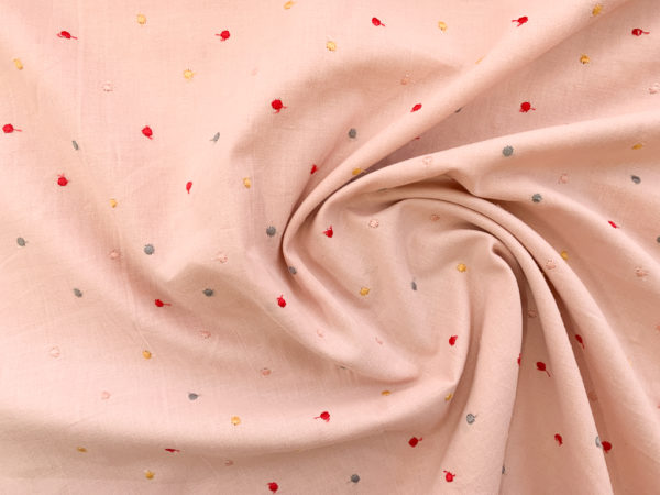 Japanese Cotton Lawn - Embroidered Polka Dots - Powder Pink