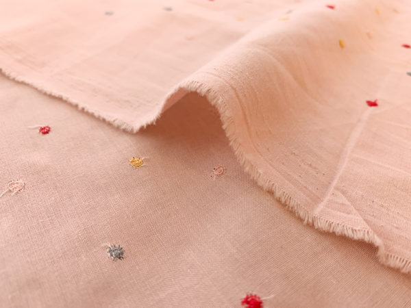 Japanese Cotton Lawn - Embroidered Polka Dots - Powder Pink