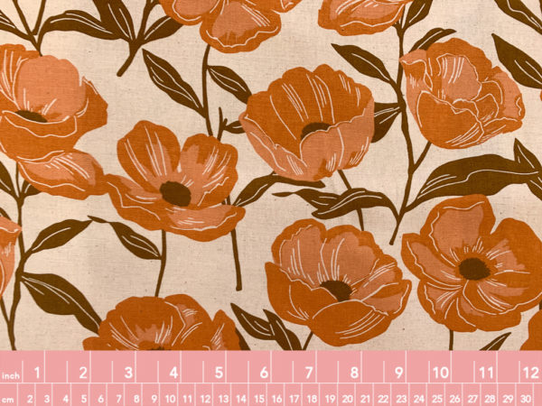 Japanese Cotton/Linen Sheeting - Big Poppies - Orange