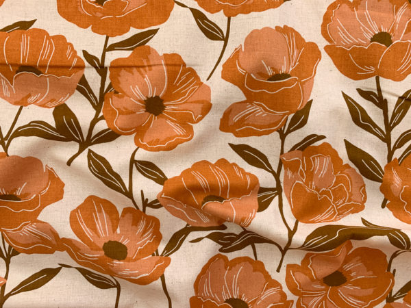 Japanese Cotton/Linen Sheeting - Big Poppies - Orange