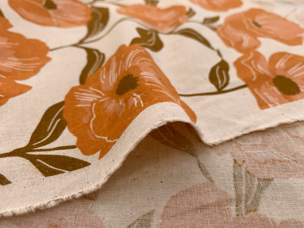 Japanese Cotton/Linen Sheeting - Big Poppies - Orange