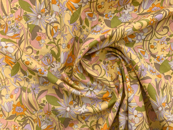 Japanese Cotton Lawn - Funky Floral - Sunshine/Grass