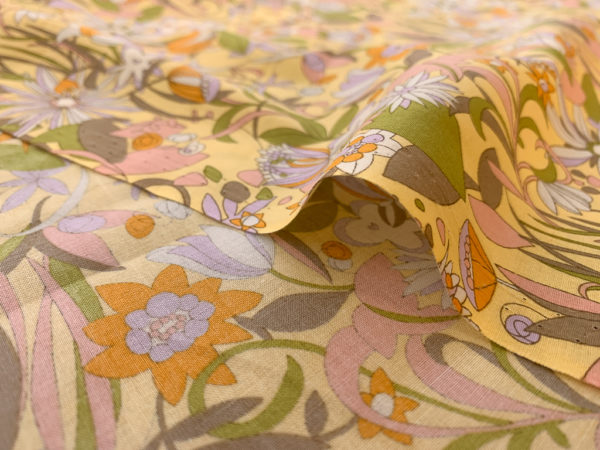 Japanese Cotton Lawn - Funky Floral - Sunshine/Grass