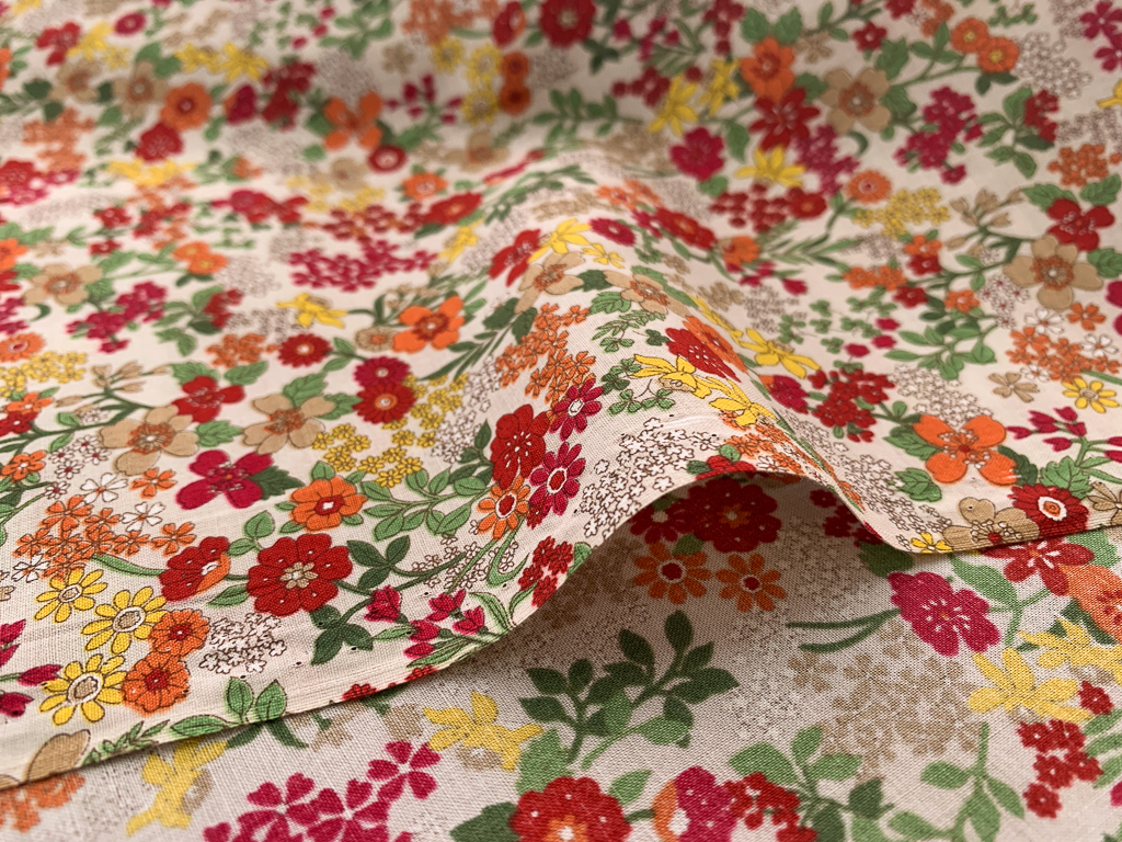 Japanese Cotton Lawn - Daffodils and Wild Roses - Red/Orange ...