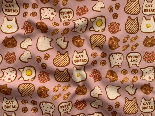 Japanese Cotton Canvas - Cat Bread - Pink