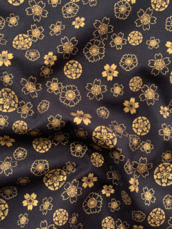 Japanese Cotton Sheeting - Blossoms - Gold Metallic on Black