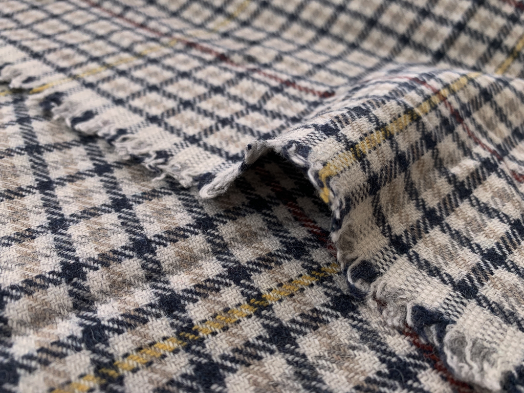 European Designer Deadstock - Wool Blend Coating - Navy/Tan Tartan ...