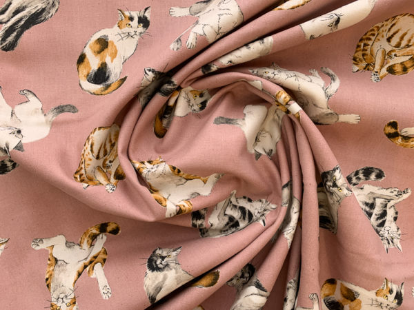 Japanese Cotton Lawn - Cats - Blush