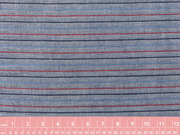 Japanese Cotton/Linen Chambray w/ Raised Stripes - Steel Blue