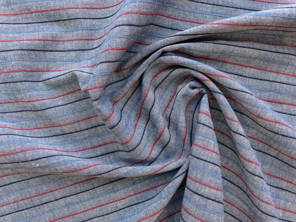 Japanese Cotton/Linen Chambray w/ Raised Stripes - Steel Blue