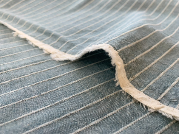 Japanese Cotton/Linen Chambray w/ Raised Stripes - Carolina Blue