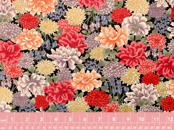 Japanese Cotton Sheeting - Dahlia Garden - Red