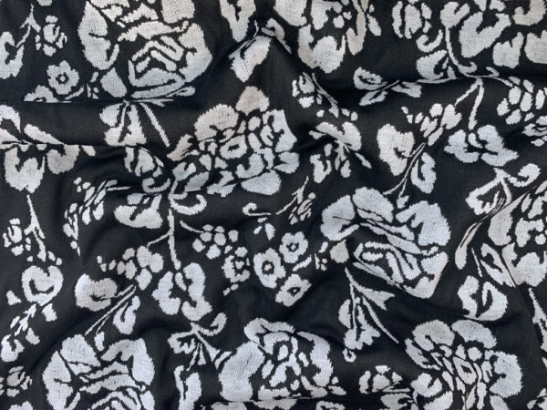 European Designer Deadstock - Viscose/Poly Jacquard Ponte de Roma - Black/White Floral