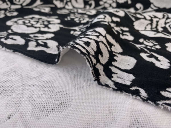 European Designer Deadstock - Viscose/Poly Jacquard Ponte de Roma - Black/White Floral