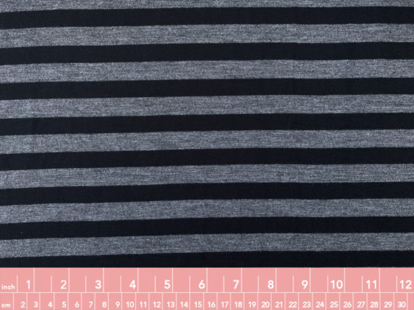 European Designer Deadstock - Rayon/Poly Jersey - Grey/Black Stripe