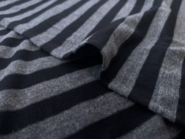 European Designer Deadstock - Rayon/Poly Jersey - Grey/Black Stripe