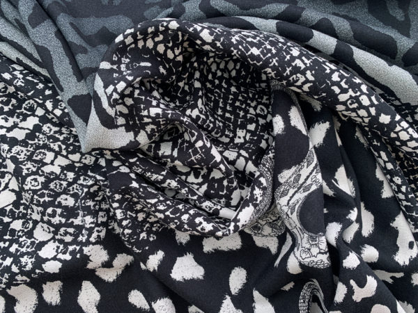 Italian Deadstock - Viscose Crepe Panel - Black/White Snake on Animal Print