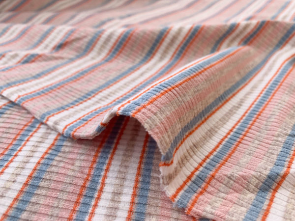 Designer Deadstock – Rayon/Spandex Rib Knit – Pastel Stripe