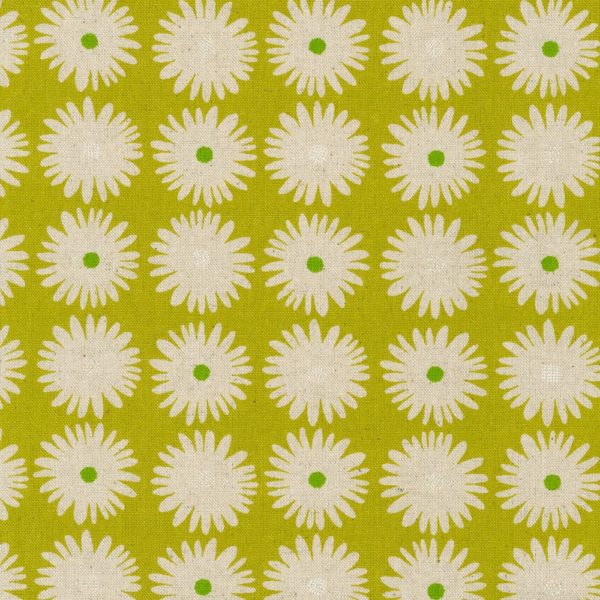 Printed Cotton/Flax Canvas – Daisies – Lime