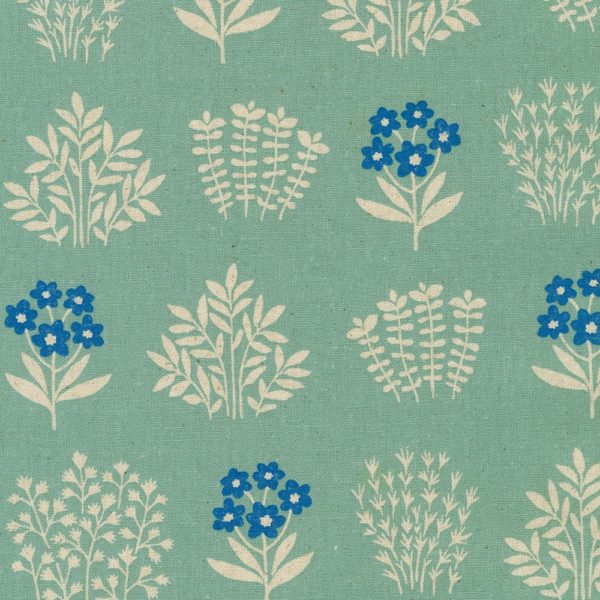 Printed Cotton/Flax Canvas - Flowers - Sage