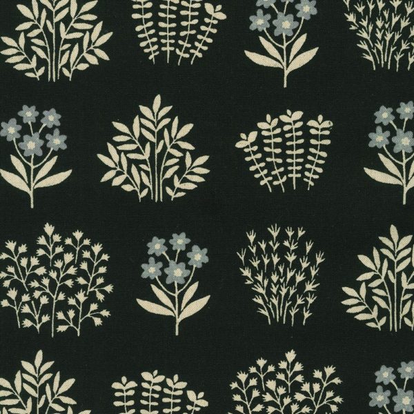 Printed Cotton/Flax Canvas - Flowers - Black