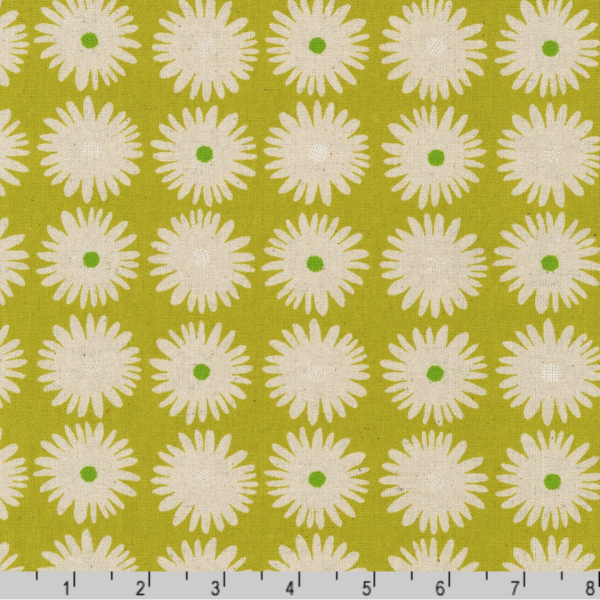 Printed Cotton/Flax Canvas – Daisies – Lime