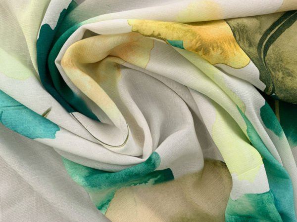 Designer Deadstock - Italian Rayon/Linen Slub Chiffon - Green/Yellow Watercolor