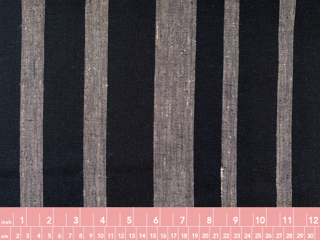 Designer Deadstock - Yarn Dyed Linen - Uneven Black Stripes ...