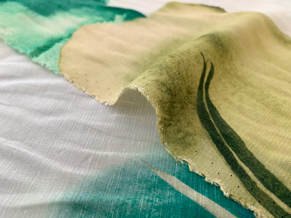 Designer Deadstock - Italian Rayon/Linen Slub Chiffon - Green/Yellow Watercolor