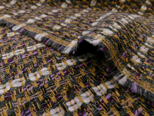 European Designer Deadstock - Rayon/Poly Tweed Suiting - Purple/Gold