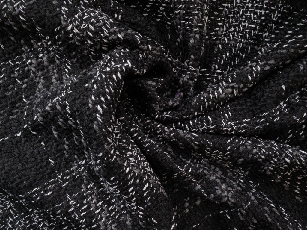 Italian Designer Deadstock - Polyester/Rayon Boucle Tweed - Black/Grey ...