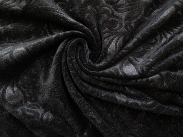 Italian Designer Deadstock - Stretch Polyester Velvet - Black Floral