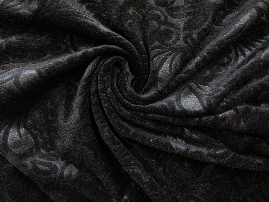 Italian Designer Deadstock - Stretch Polyester Velvet - Black Floral ...