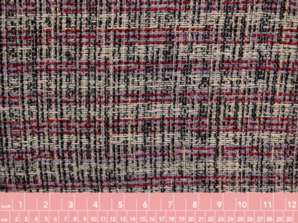 European Designer Deadstock - Viscose/Polyester Boucle Tweed - Red/Lilac