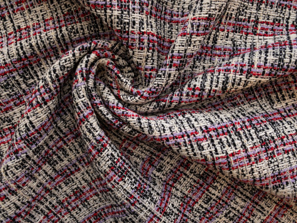 European Designer Deadstock - Viscose/Polyester Boucle Tweed - Red/Lilac