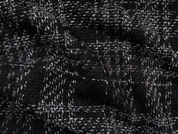 Italian Designer Deadstock - Polyester/Rayon Boucle Tweed - Black/Grey Plaid