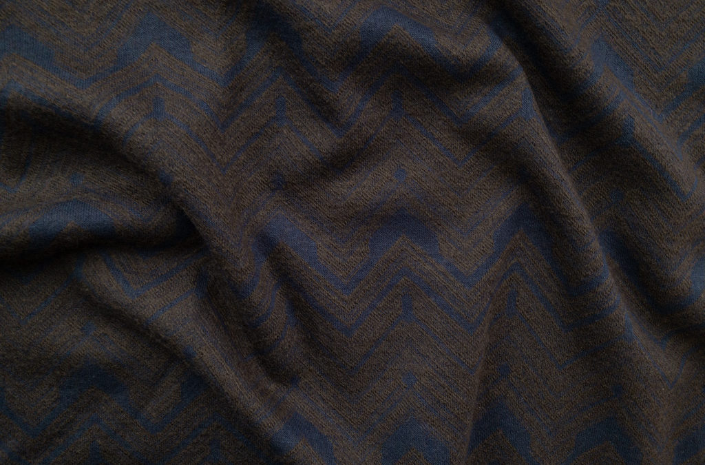 Japanese Designer Deadstock – Boiled Wool/Viscose Knit – Navy/Brown ZigZag