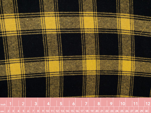 European Designer Deadstock – Brushed Cotton Shirting - Black/Yellow Check