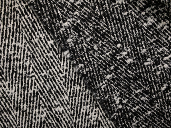 Japanese Designer Deadstock - Wool/Polyester Coating - Chunky Herringbone Tweed - Black/White