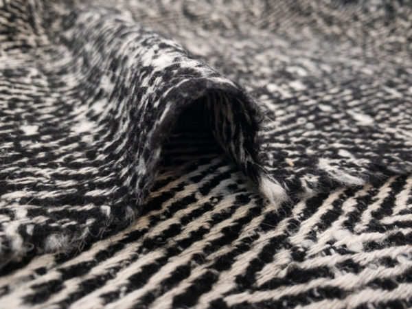 Japanese Designer Deadstock - Wool/Polyester Coating - Chunky Herringbone Tweed - Black/White