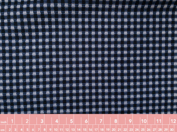 European Designer Deadstock - Stretch Cotton/Polyester Jacquard - Pixel Check - Blue/Black