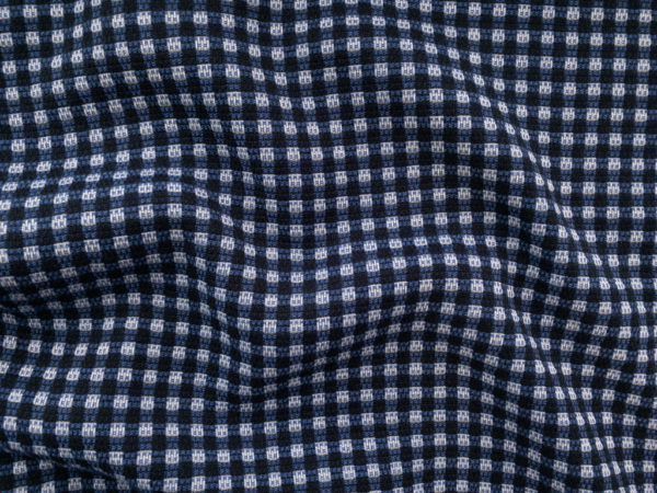 European Designer Deadstock - Stretch Cotton/Polyester Jacquard - Pixel Check - Blue/Black