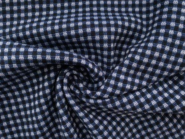 European Designer Deadstock - Stretch Cotton/Polyester Jacquard - Pixel Check - Blue/Black