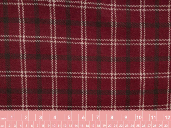 European Designer Deadstock – Wool/Polyester Coating - Burgundy Plaid