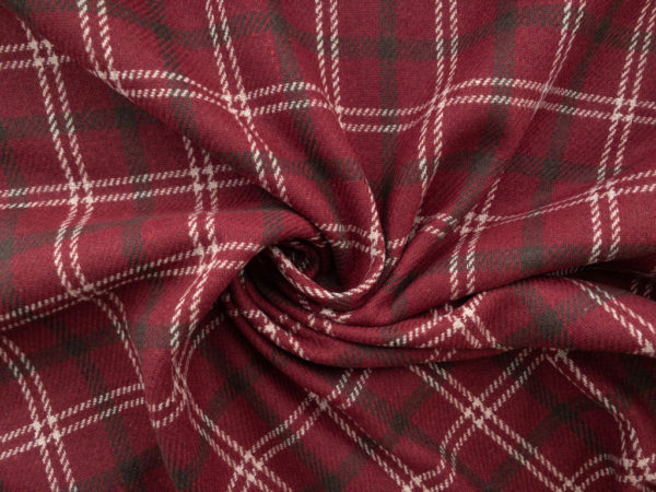 European Designer Deadstock – Wool/Polyester Coating - Burgundy Plaid