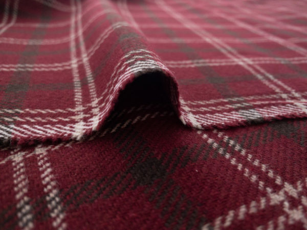 European Designer Deadstock – Wool/Polyester Coating - Burgundy Plaid